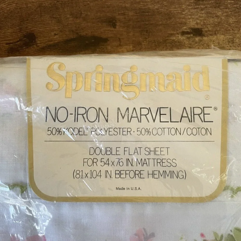 Vintage Springmaid No Iron Muslin Marvelaire Double Flat Sheet Prelude Floral